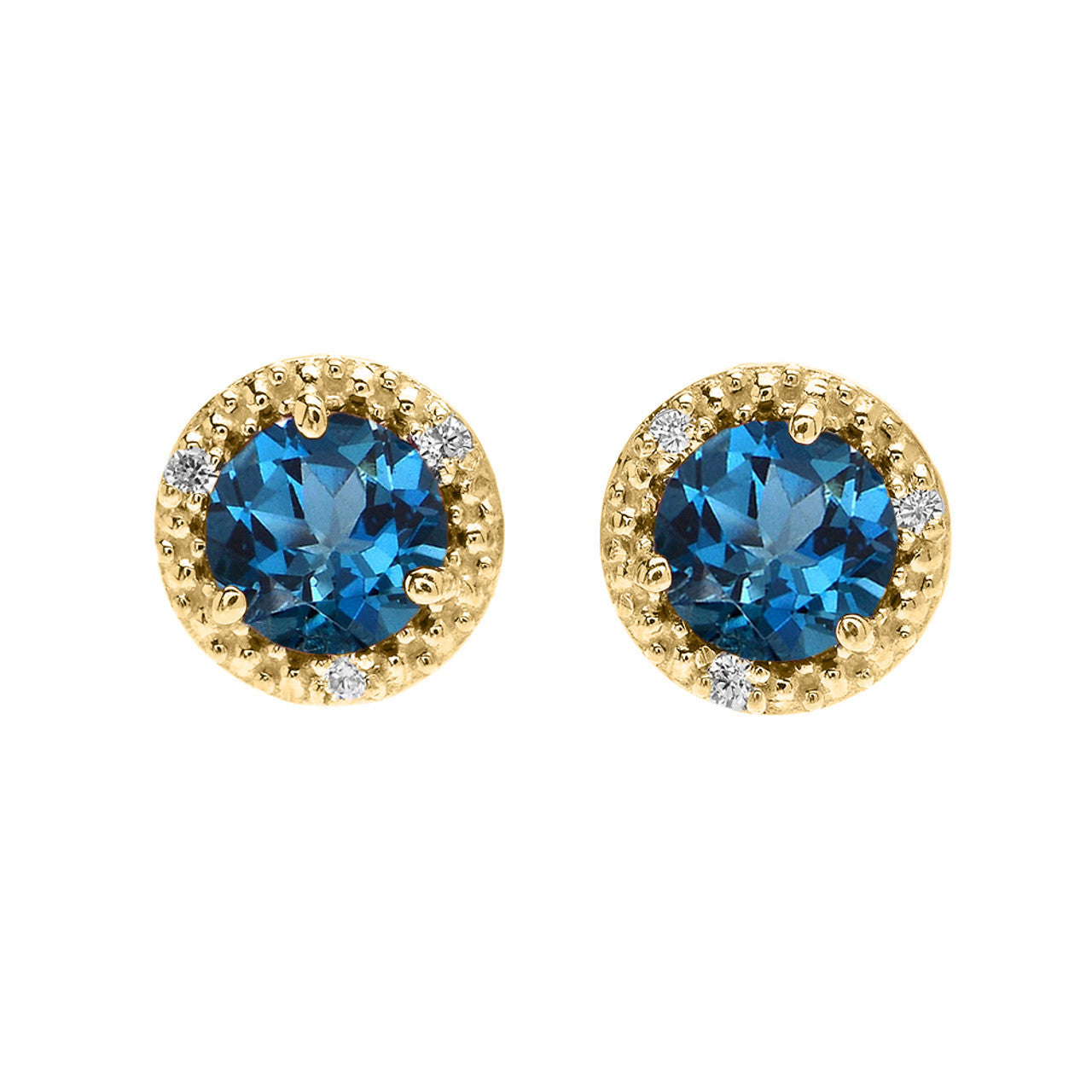 Gold Personalized Genuine Gemstone Diamond Halo Stud Earrings (Available in Yellow/Rose/White Gold)