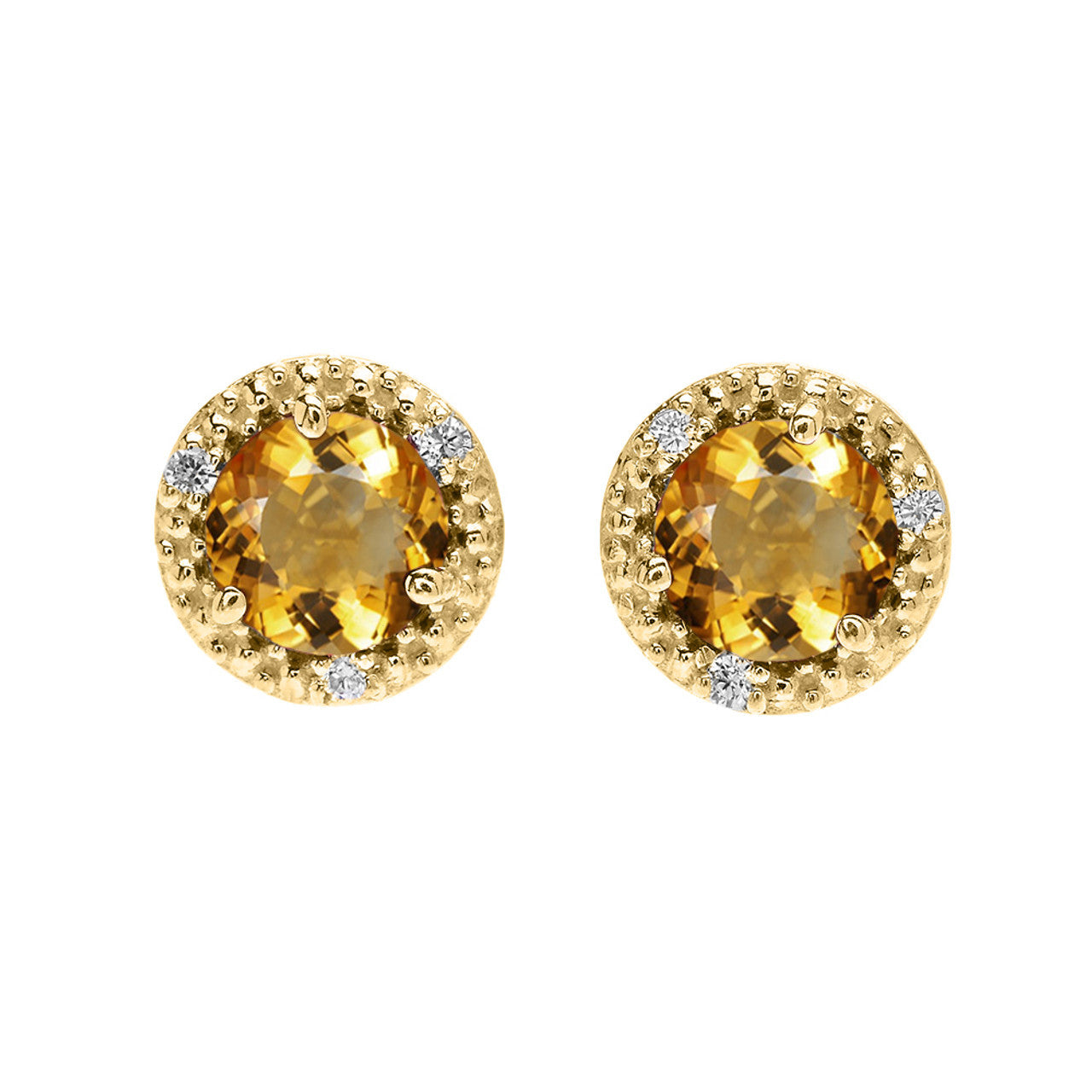 Gold Personalized Genuine Gemstone Diamond Halo Stud Earrings (Available in Yellow/Rose/White Gold)
