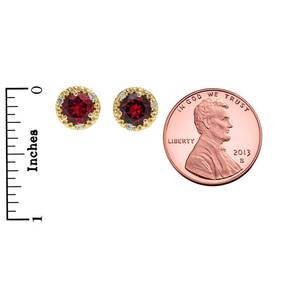 Gold Personalized Genuine Gemstone Diamond Halo Stud Earrings (Available in Yellow/Rose/White Gold)