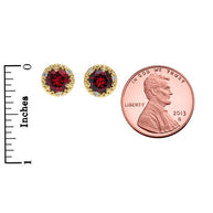 Gold Personalized Genuine Gemstone Diamond Halo Stud Earrings (Available in Yellow/Rose/White Gold)