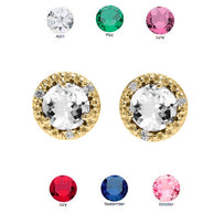 Gold Personalized Lab Created Birthstone Diamond Halo Stud Earrings (Available in Yellow/Rose/White Gold)