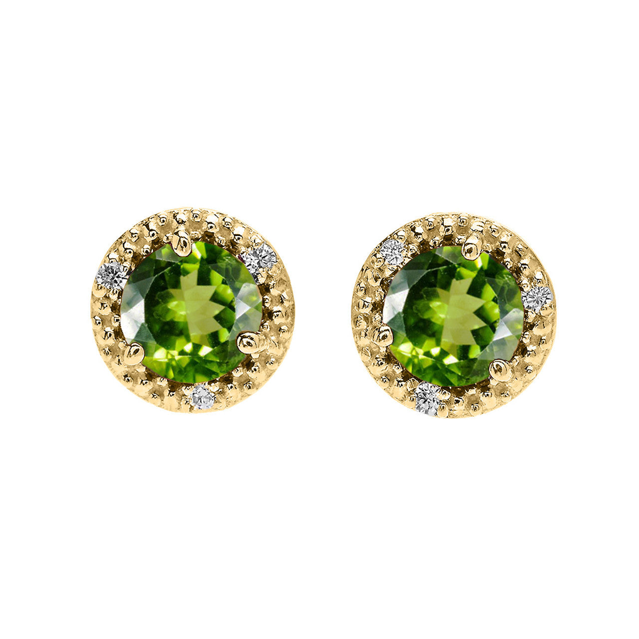 Gold Personalized Genuine Gemstone Diamond Halo Stud Earrings (Available in Yellow/Rose/White Gold)