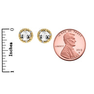 Gold Personalized Lab Created Birthstone Diamond Halo Stud Earrings (Available in Yellow/Rose/White Gold)