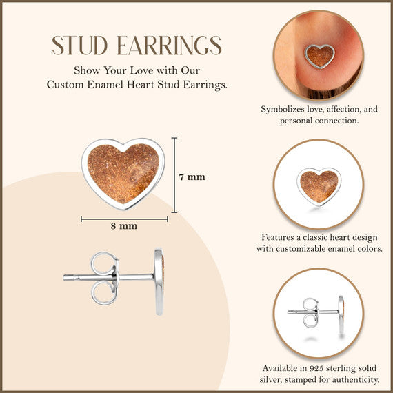 .925 Sterling Silver Custom Enamel Heart Stud Earrings