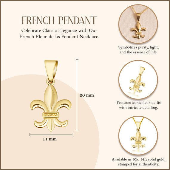 Gold French Fluer-de-lis Pendant Necklace (Available in Yellow/Rose/White Gold)