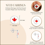 .925 Sterling Silver Enamel Canadian Maple Leaf Stud Earrings