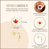 Yellow Gold Enamel Canadian Maple Leaf Stud Earrings