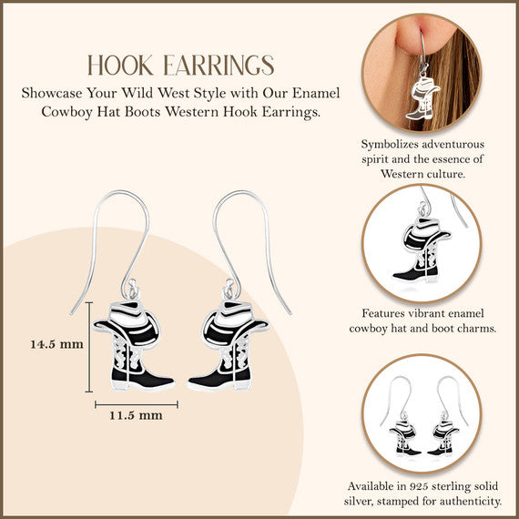 .925 Sterling Silver Enamel Cowboy Hat Boots Western Leverback Earrings