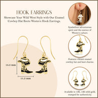 Gold Enamel Cowboy Hat Boots Western Leverback Earrings (Available in Yellow/Rose/White Gold)