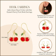 Gold Red Enamel Cherry Fruit Hook Earrings (Available in Yellow/Rose/White Gold)
