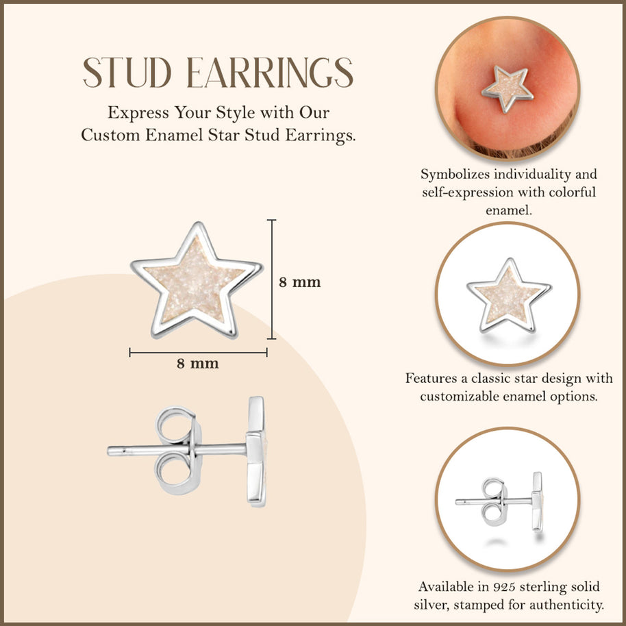 .925 Sterling Silver Custom Enamel Star Stud Earrings