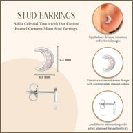 .925 Sterling Silver Custom Enamel Moon Stud Earrings