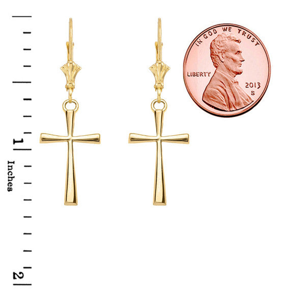 Solid Gold Cross Leverback Earring(Available in Yellow/White Gold)