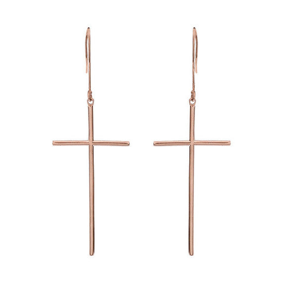Dangling Dainty Solid Gold Cross Earrings(Available in Yellow/Rose/White Gold)