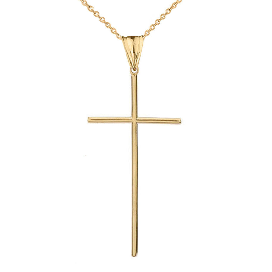 Gold Dainty Cross Pendant Necklace (1.70") (Available In Yellow/Rose/White Gold)
