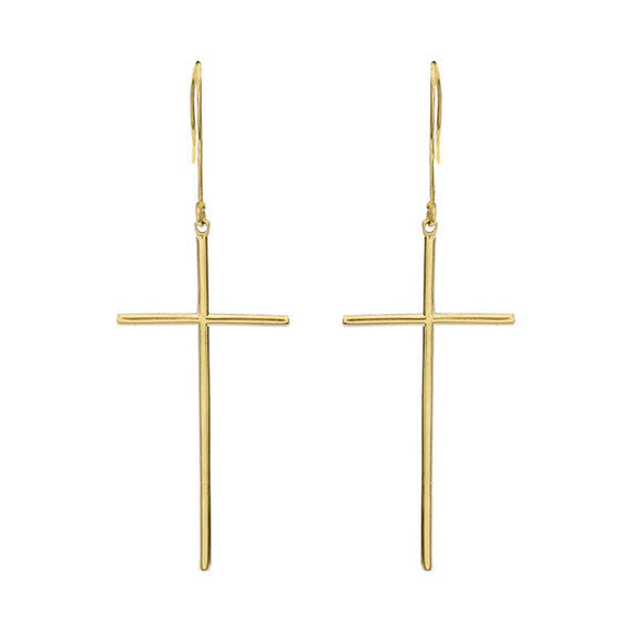 Dangling Dainty Solid Gold Cross Earrings(Available in Yellow/Rose/White Gold)