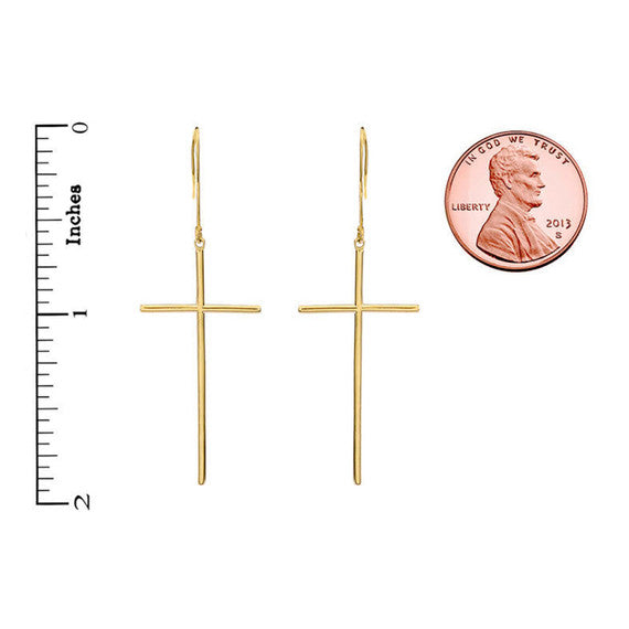 Dangling Dainty Solid Gold Cross Earrings(Available in Yellow/Rose/White Gold)