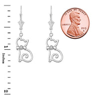 Openwork Diamond Cat Leverback Earring In Sterling Silver