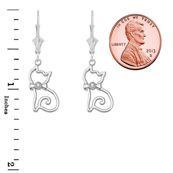 Openwork Diamond Cat Leverback Earring In Sterling Silver