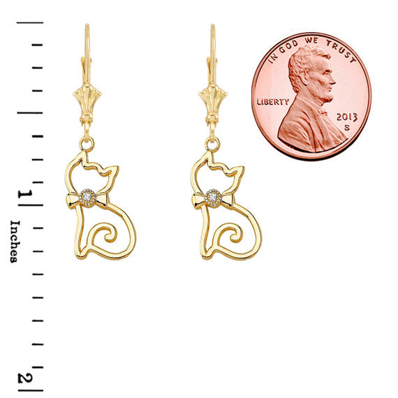 Openwork Diamond Cat Leverback Earring (Available in Yellow/Rose/White Gold)