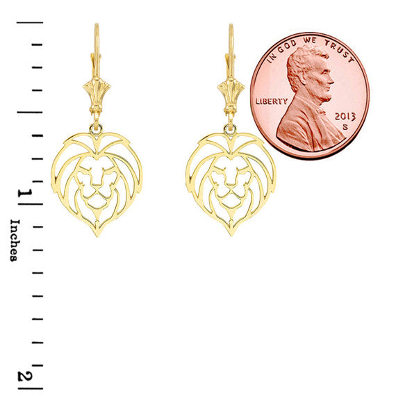 Lion Head Cut Out Leverback Earring (Available in Yellow/Rose/White Gold)