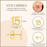 Yellow Gold 15 Años Quinceañera Stud Earrings