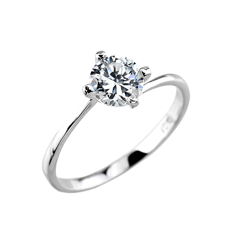 10K White Gold Cubic Zirconia Solitaire Engagement Ring