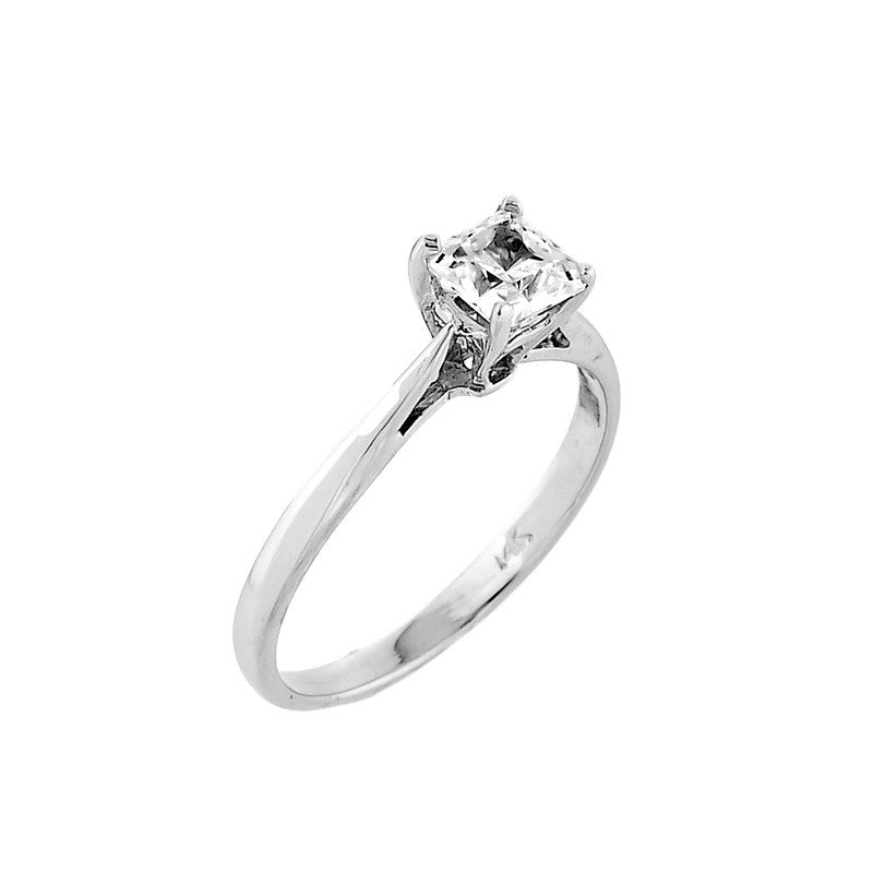 White Gold Princess Cut CZ Solitaire Engagement Ring