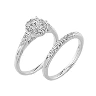 White Gold Diamond Halo Wedding Engagement Ring Set