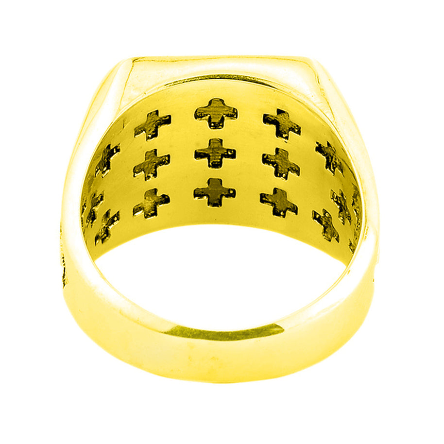 Yellow Gold Crusaders Band Jerusalem Cross Ring for Men