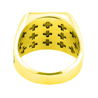 Yellow Gold Crusaders Band Jerusalem Cross Ring for Men