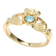 Yellow Gold Cubic Zirconia Claddagh Birthstone Ring