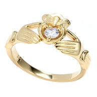 Yellow Gold Cubic Zirconia Claddagh Birthstone Ring