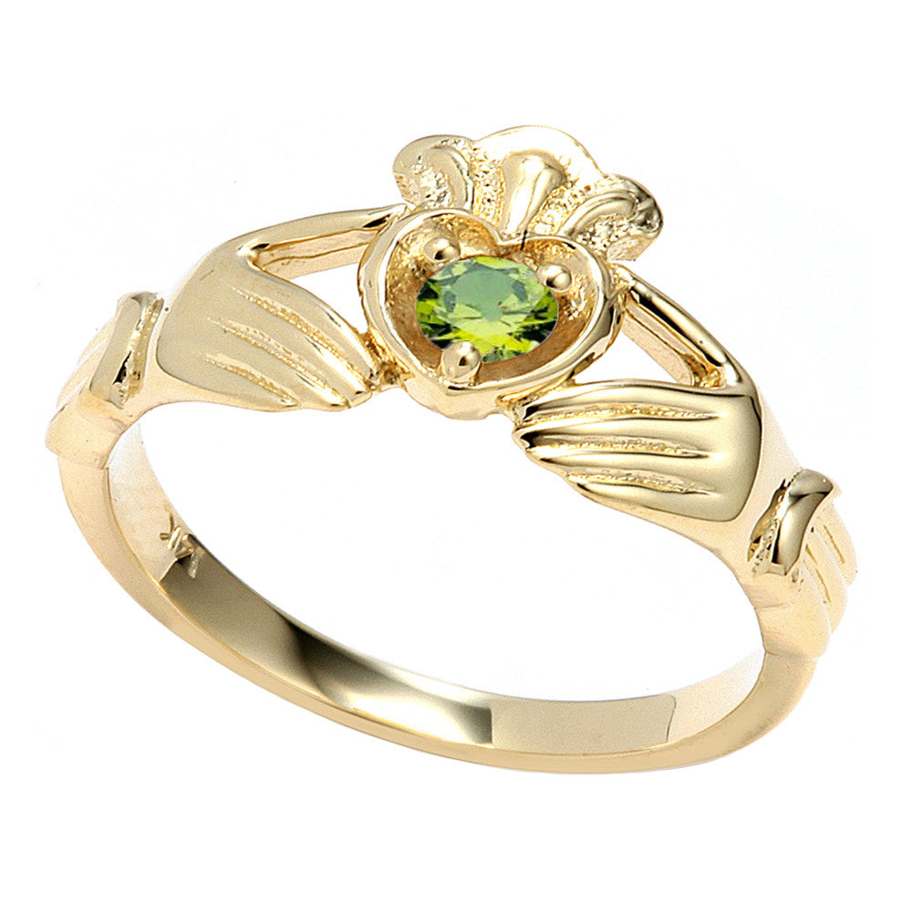 Yellow Gold Cubic Zirconia Claddagh Birthstone Ring