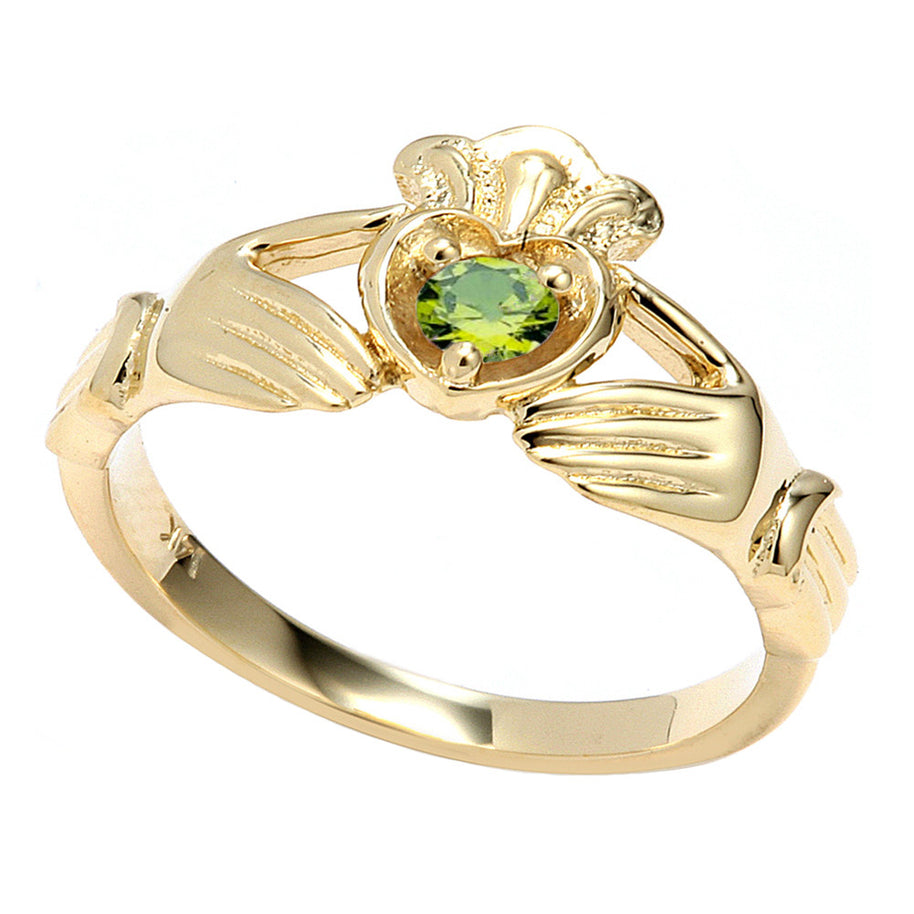 Yellow Gold Cubic Zirconia Claddagh Birthstone Ring