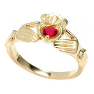 Yellow Gold Cubic Zirconia Claddagh Birthstone Ring