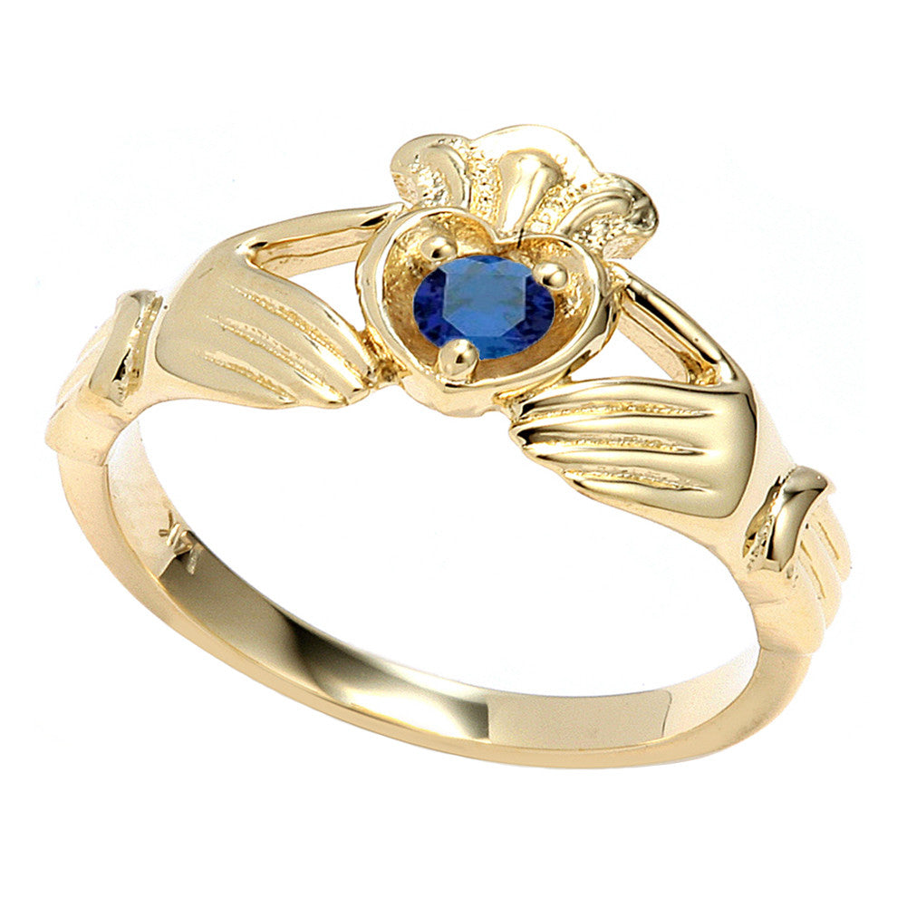 Yellow Gold Cubic Zirconia Claddagh Birthstone Ring