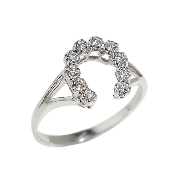 .925 Sterling Silver Lucky Horseshoe Cubic Zirconia Ring