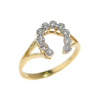 Gold Cubic Zirconia Horseshoe Ladies Ring(Available In Yellow/Rose/White Gold)