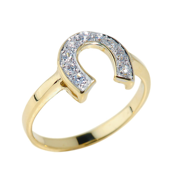 Gold Lucky Cubic Zirconia Horseshoe Ring (Available in Yellow/Rose/White Gold)