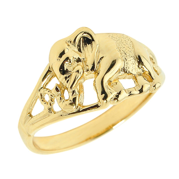 Solid Gold Openwork Elephant Ring (Available in Yellow/Rose/White Gold)