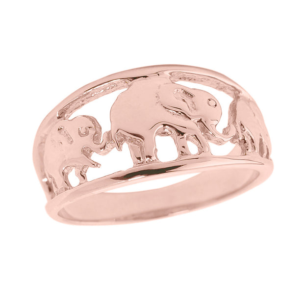 Solid Gold Openwork Three Elephant Ring (Available in Yellow/Rose/White Gold)