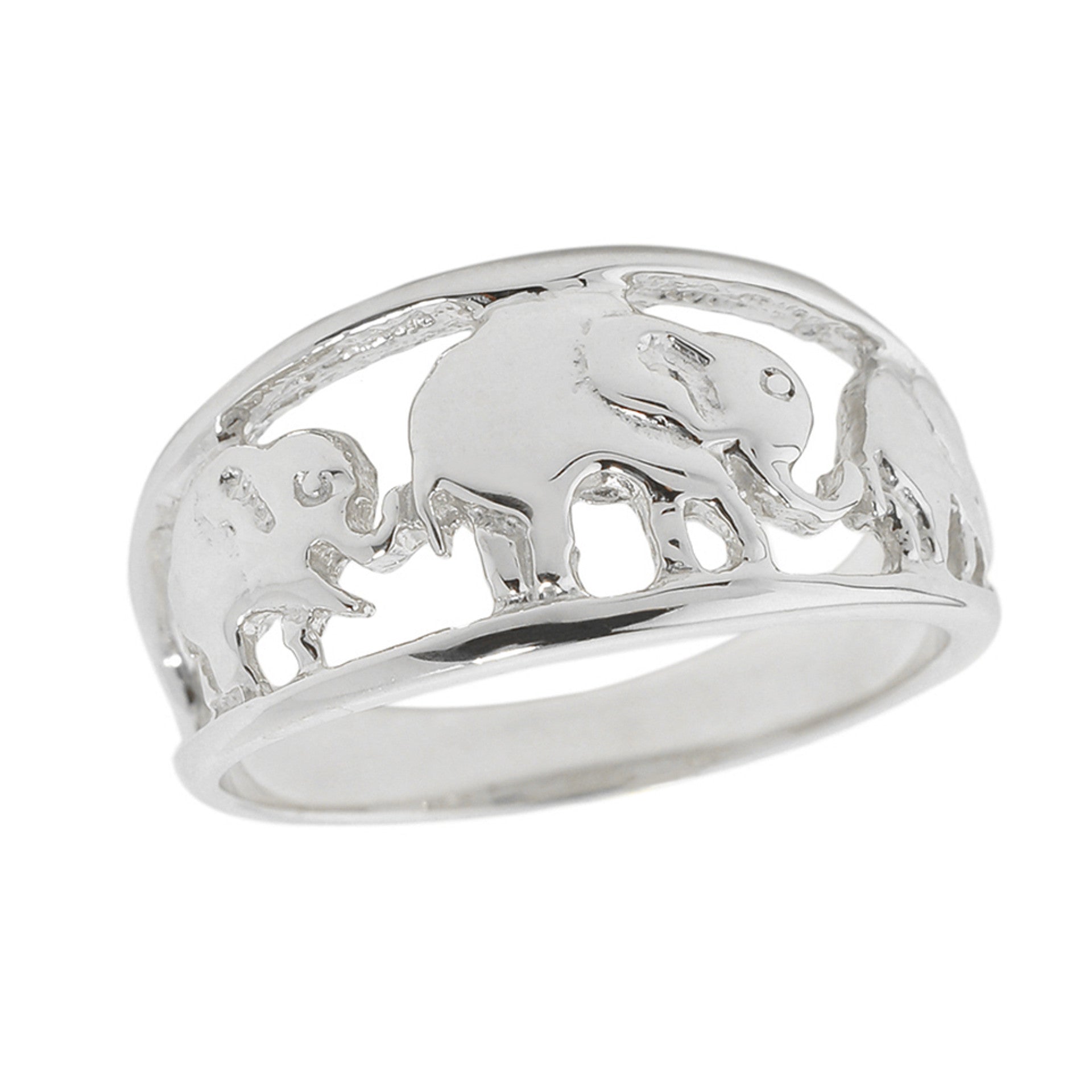 Sterling Silver Openwork Three Elephant Ring