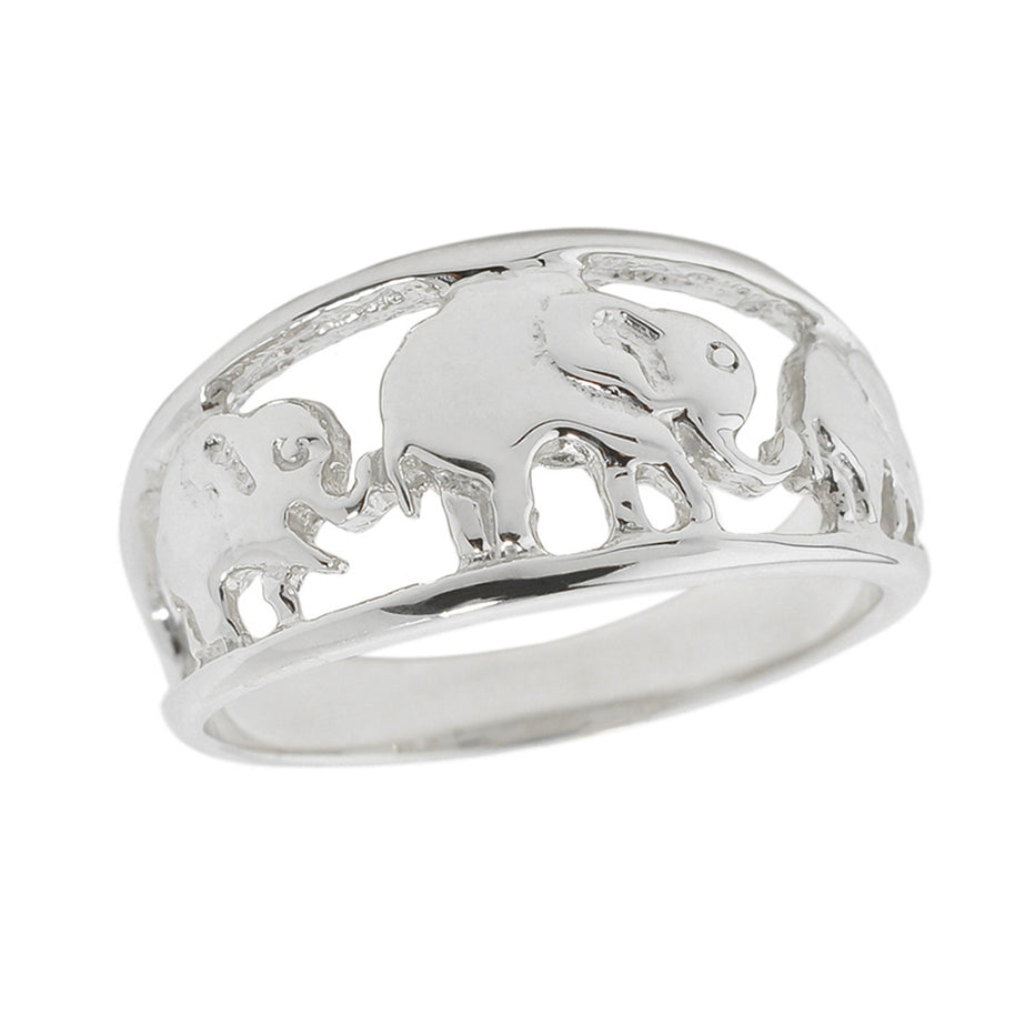 Sterling Silver Openwork Three Elephant Ring