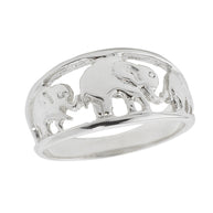 Sterling Silver Openwork Three Elephant Ring