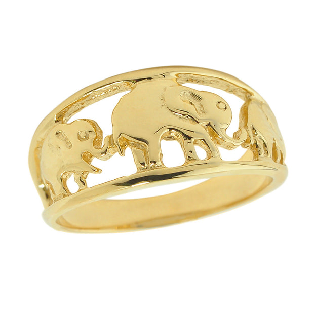Solid Gold Openwork Three Elephant Ring (Available in Yellow/Rose/White Gold)
