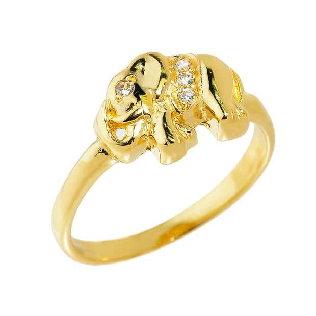 Gold Cubic Zirconia Elephant Ring (Available in Yellow/Rose/White Gold)