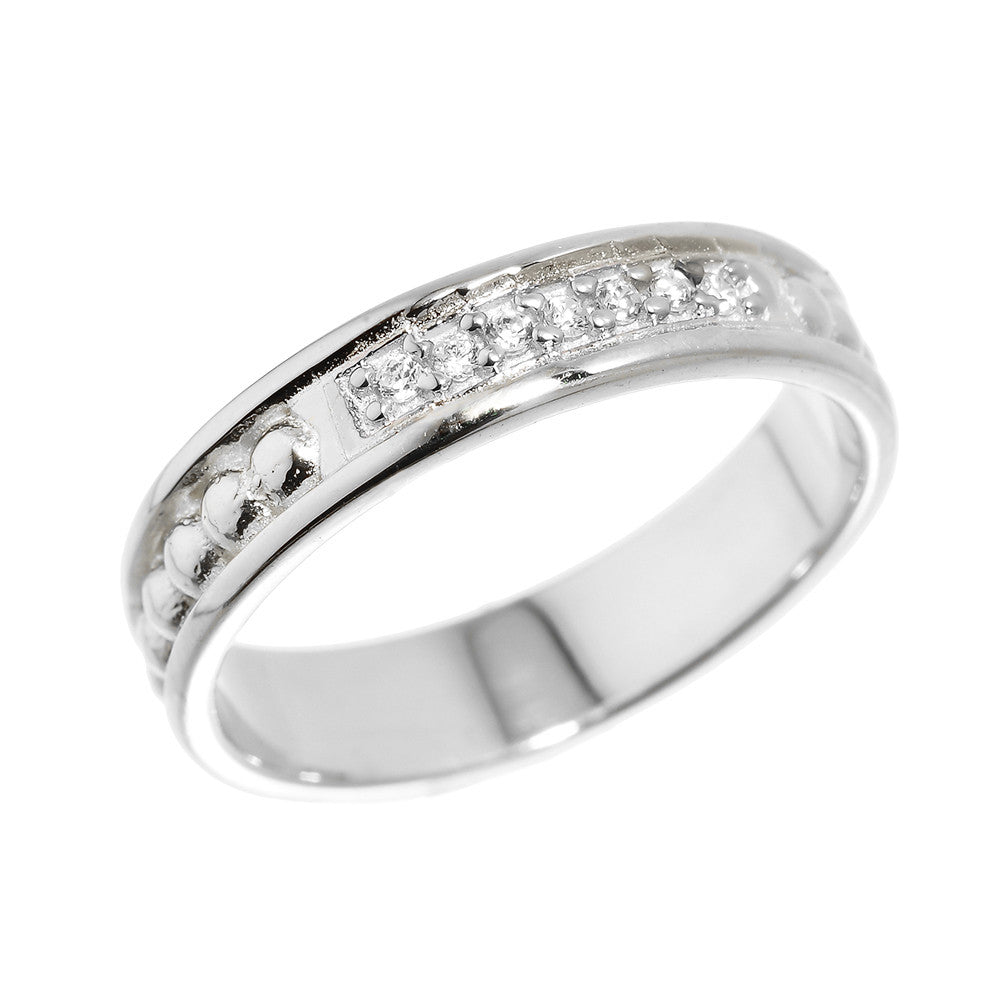 Sterling Silver Unisex Wedding Band with CZ