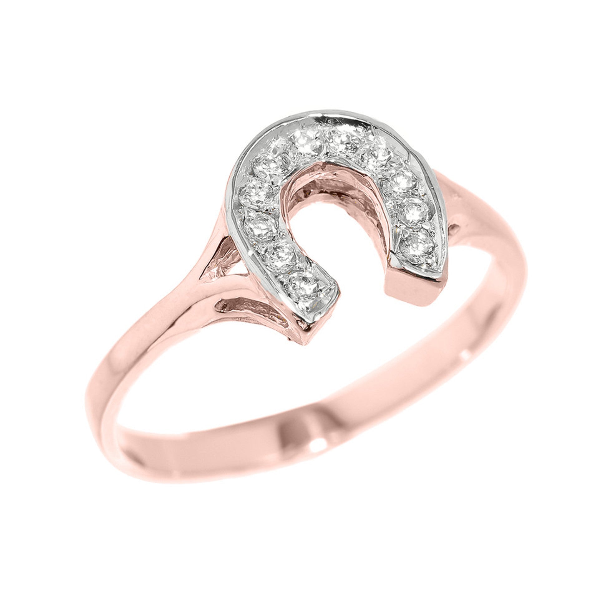 Two-Tone Gold Diamond Horseshoe Lucky Ring (Available in Yellow/Rose/White Gold)