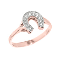 Two-Tone Gold Diamond Horseshoe Lucky Ring (Available in Yellow/Rose/White Gold)
